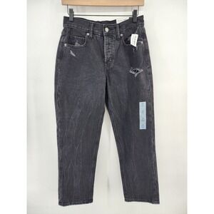 Old Navy Slouchy Straight High Rise‎ Distressed Black Denim Jeans 0